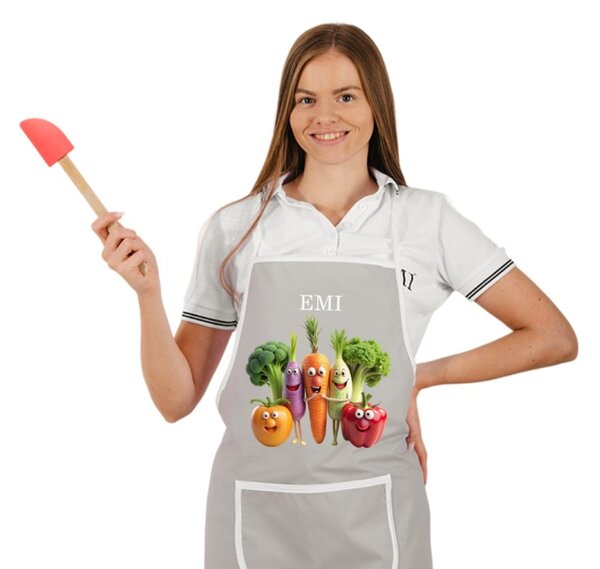 Kuchyňská zástěra Happy Veggie EMI, šedá