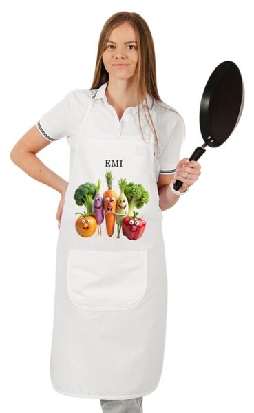 Kuchyňská zástěra Happy Veggie EMI, Bílá