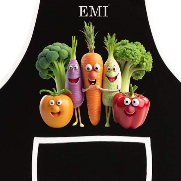 Kuchyňská zástěra Happy Veggie EMI, černá