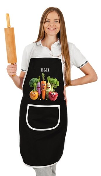 Kuchyňská zástěra Happy Veggie EMI, černá