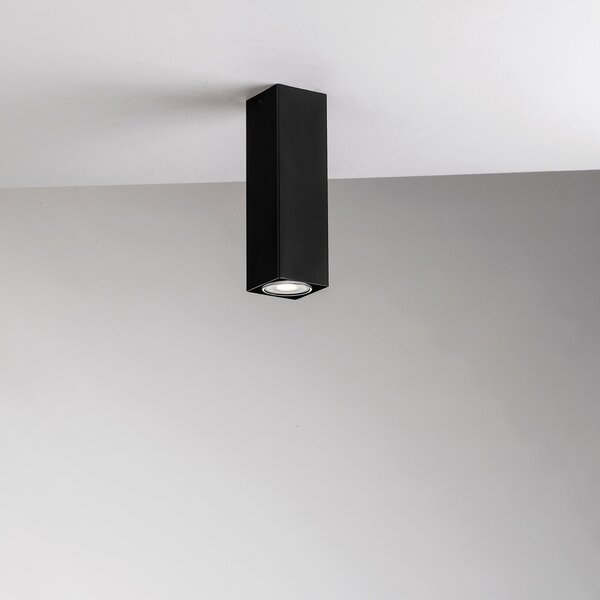 FAN I-FLUKE-PLQ20 NERO Stropní svítidlo Fluke, hranaté, černé, 1 x GU10, 6 x 6 x 20 cm - FANEUROPE