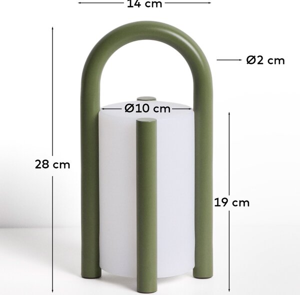 Kave Home Zelená přenosná zahradní LED lampa Leros 28 cm