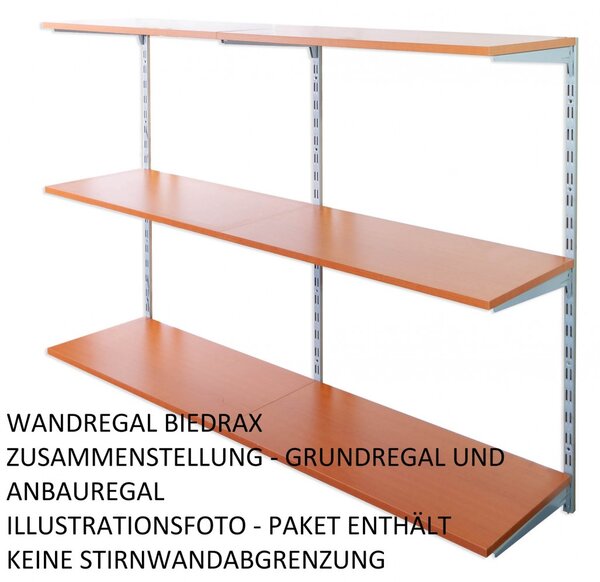 Biedrax Nástěnný regál přídavný 20 x 40 x 100 cm, stříbrný - 3 police třešeň