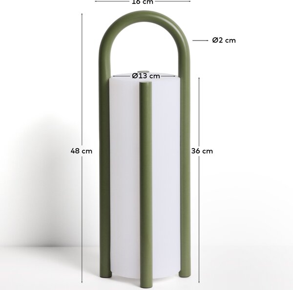 Kave Home Zelená přenosná zahradní LED lampa Leros 48 cm