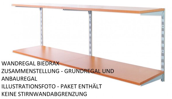 Biedrax Nástěnný regál základní 20 x 40 x 50 cm, stříbrný - 2 police třešeň