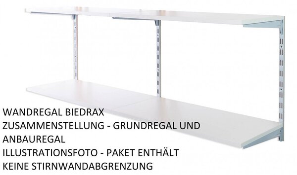 Biedrax Nástěnný regál základní 20 x 40 x 50 cm, stříbrný - 2 police šedá