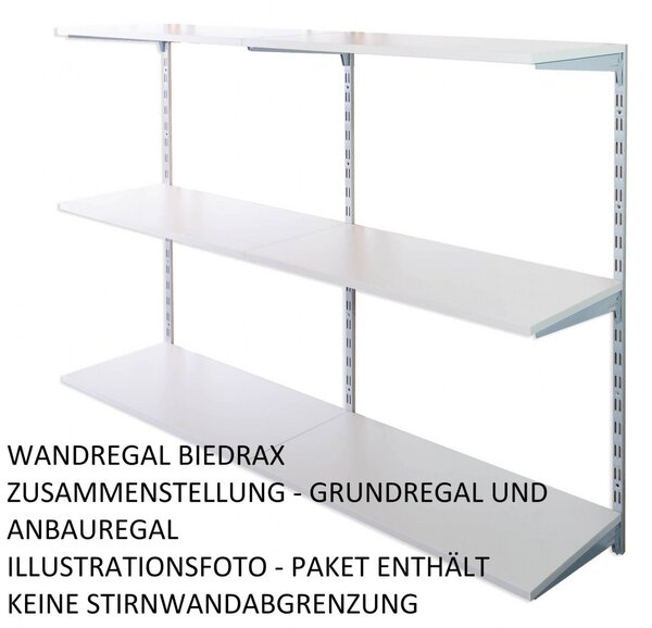 Biedrax Nástěnný regál přídavný 20 x 40 x 100 cm, stříbrný - 3 police šedá