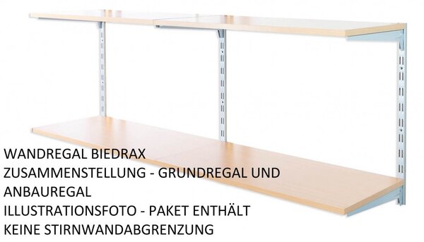 Biedrax Nástěnný regál základní 20 x 40 x 50 cm, stříbrný - 2 police buk