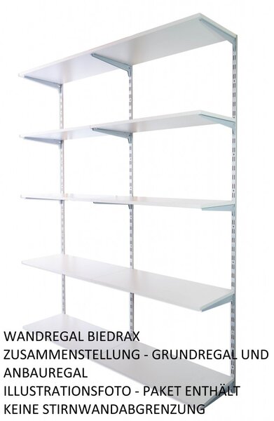 Biedrax Nástěnný regál základní 20 x 40 x 200 cm, stříbrný - 5 polic šedá