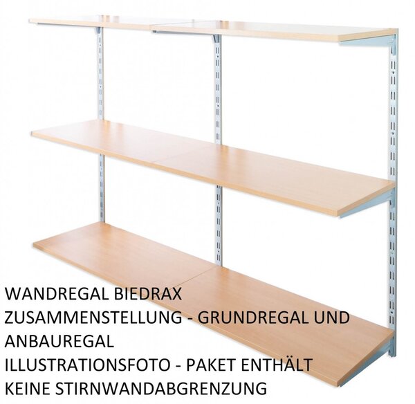 Biedrax Nástěnný regál základní 20 x 40 x 100 cm, stříbrný - 3 police buk