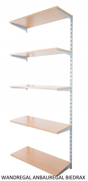 Biedrax Nástěnný regál přídavný 20 x 40 x 200 cm, stříbrný - 5 polic buk