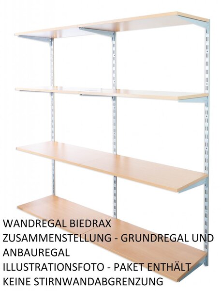 Biedrax Nástěnný regál přídavný 25 x 40 x 150 cm, stříbrný - 4 police buk