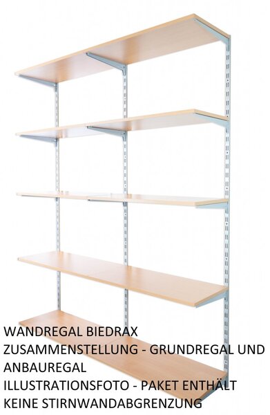 Biedrax Nástěnný regál přídavný 20 x 40 x 200 cm, stříbrný - 5 polic buk