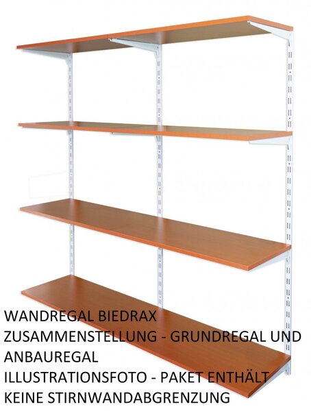 Biedrax Nástěnný regál přídavný 20 x 40 x 150 cm, bílý - 4 police třešeň