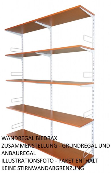 Biedrax Nástěnný regál přídavný 20 x 40 x 200 cm, bílý - 5 polic třešeň