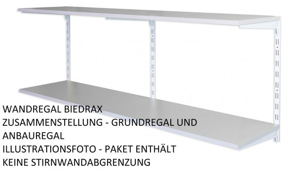 Biedrax Nástěnný regál základní 20 x 40 x 50 cm, bílý - 2 police šedá
