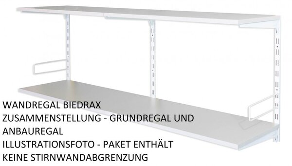 Biedrax Nástěnný regál základní 20 x 40 x 50 cm, bílý - 2 police šedá