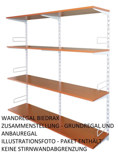 Biedrax Nástěnný regál přídavný 20 x 40 x 150 cm, bílý - 4 police třešeň