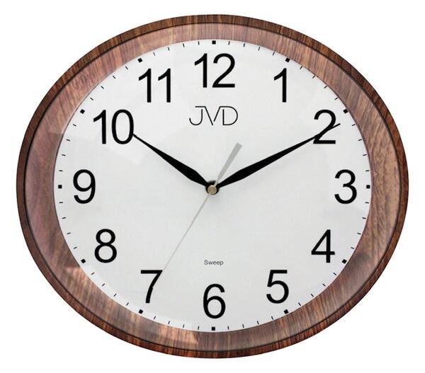 JVD Oválné tiché netikající plynulé hodiny v imitaci dřeva JVD sweep HP664.10