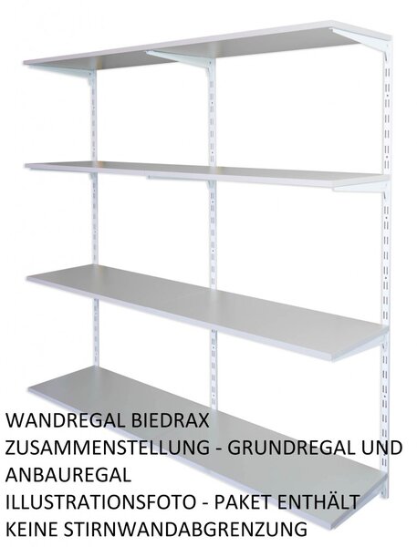 Biedrax Nástěnný regál přídavný 25 x 40 x 150 cm, bílý - 4 police šedá