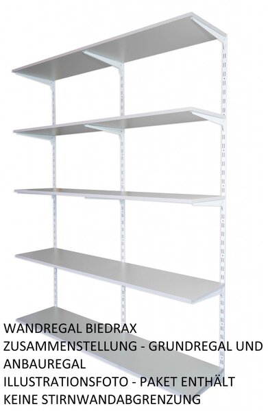 Biedrax Nástěnný regál přídavný 25 x 40 x 200 cm, bílý - 5 polic šedá