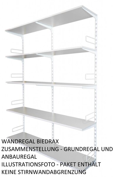 Biedrax Nástěnný regál přídavný 25 x 40 x 200 cm, bílý - 5 polic šedá