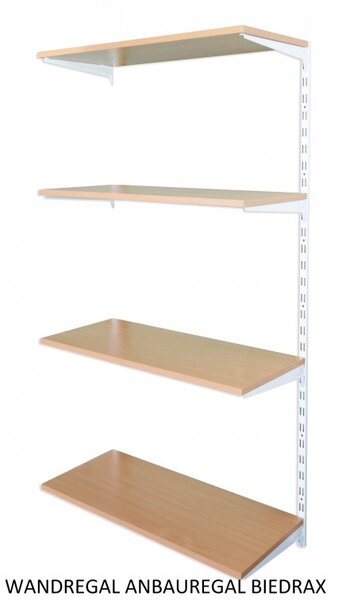 Biedrax Nástěnný regál přídavný 20 x 40 x 150 cm, bílý - 4 police buk