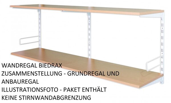 Biedrax Nástěnný regál základní 20 x 40 x 50 cm, bílý - 2 police buk
