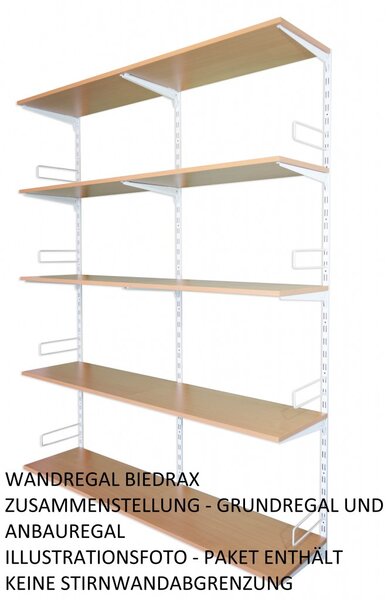 Biedrax Nástěnný regál přídavný 20 x 40 x 200 cm, bílý - 5 polic buk