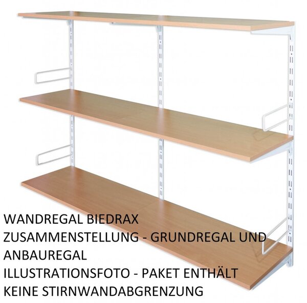 Biedrax Nástěnný regál přídavný 20 x 40 x 100 cm, bílý - 3 police buk