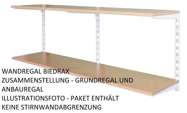 Biedrax Nástěnný regál základní 20 x 40 x 50 cm, bílý - 2 police buk