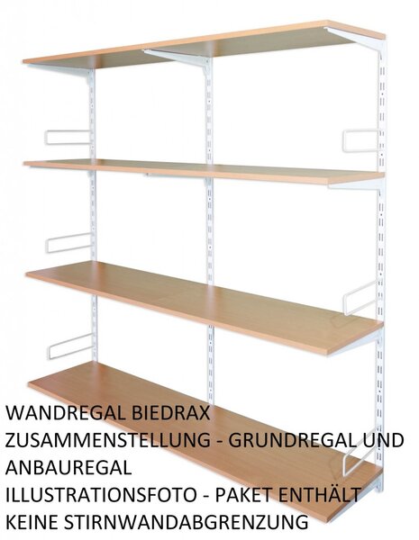 Biedrax Nástěnný regál základní 20 x 40 x 150 cm, bílý - 4 police buk