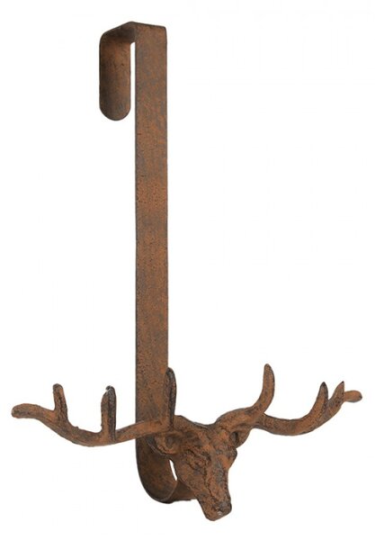 Hnědý háček s hlavou jelena a patinou – 28x11x37 cm
