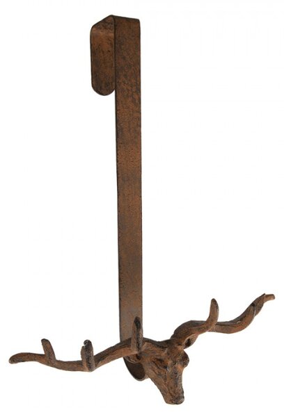 Hnědý háček s hlavou jelena a patinou – 28x11x37 cm