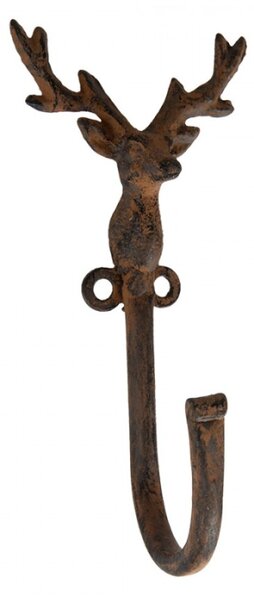 Hnědý háček s jelenem a patinou – 8x6x16 cm