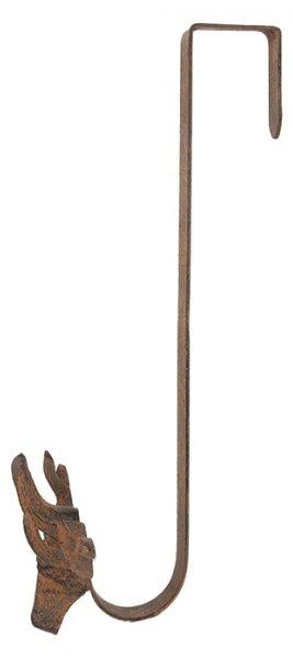 Hnědý háček s hlavou jelena a patinou – 28x11x37 cm