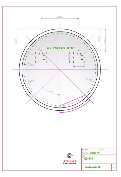 Zrcadlo na zeď chodbu do pokoje ložnice koupelny předsíně kulaté MOONLIGHT kruh průměr 60 cm s LED podsvíceným okrajem po celém obvodu 411-040