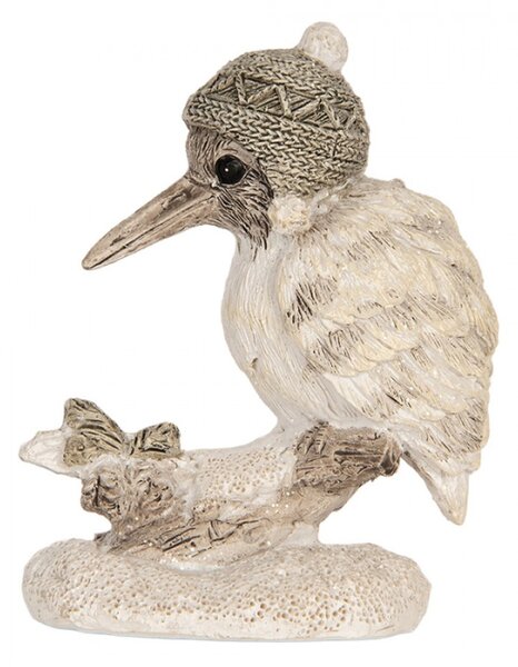 Dekorace ptáček na větvi s pletenou čapkou Abcoude – 8x5x8 cm