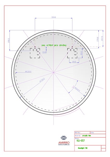 Zrcadlo na zeď chodbu do pokoje ložnice koupelny předsíně kulaté MOONLIGHT kruh průměr 70 cm s LED podsvíceným okrajem po celém obvodu 411-057