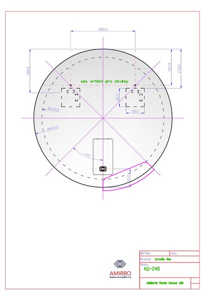 AMBIENTE kulaté zrcadlo do koupelny na zeď do pokoje do ložnice do předsíně na chodbu Amirro Ø 60 cm s LED osvětlením a senzorem, IP44 411-019 411-248