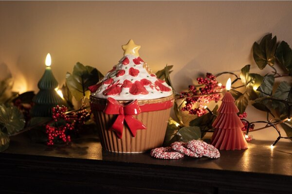Keramická vánoční dózička muffin s hvězdou – 18x16x20 cm