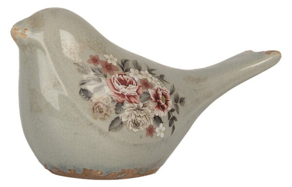 Keramická dekorace ptáček s šedou glazurou Masselin M – 22x9x12 cm