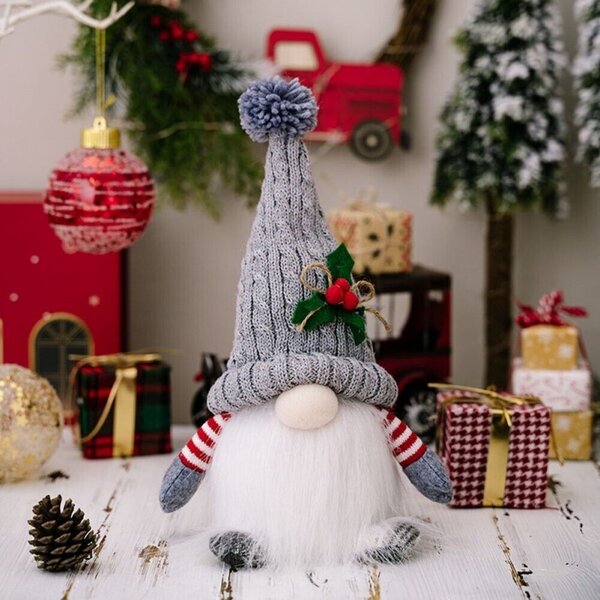 Svítící vánoční trpaslík na baterie FROSTIE 28 cm, šedý