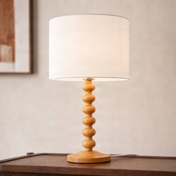 Lucande Stolní lampa Karlie, výška 45 cm, bílá, dřevo, E27, Světlé dřevo, Dřevo