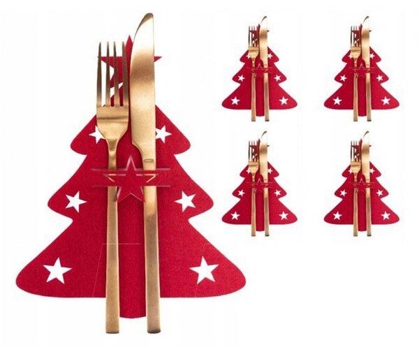 Pouzdro na příbory CHRISTMAS TREE červené, 4 ks