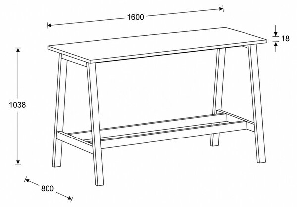 Vysoký barový stůl, 1600 x 800 mm, ořech