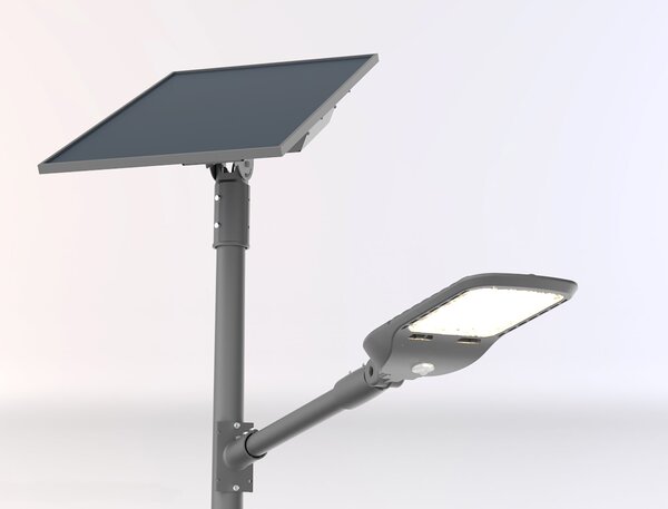 FAN LED-IPERION-50-SOLAR Veřejné solární osvětlení IPERION stříbrná, hliník, 50 W, 9000 lm, 4000 K, IP65, solární panel, senzor, 9,9 x 82,06 x 28 cm - FANEUROPE