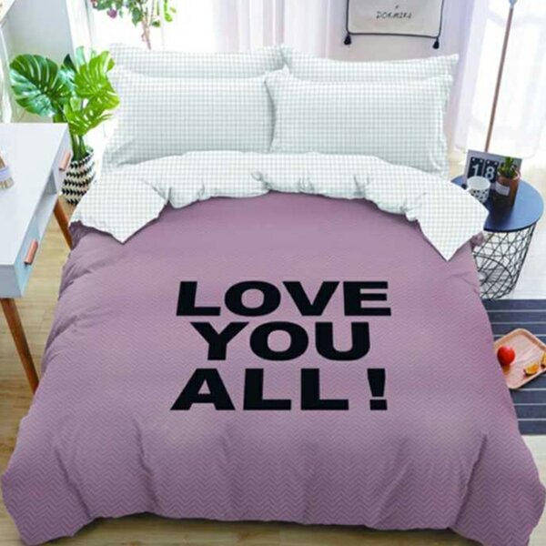 Bavlněné povlečení LOVE YOU ALL fialové + povlak na polštářek 40 x 50 cm zdarma