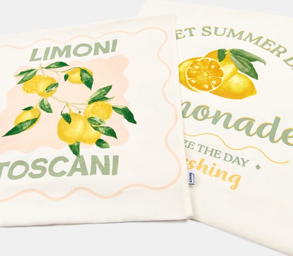 Sinsay - Sada bavlněných povlaků na polštář s motivem citronů 2 pack - krémová