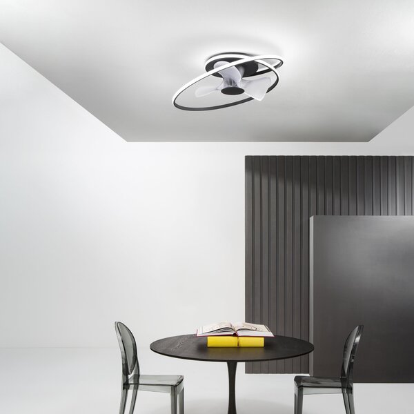 FAN LED-STORM-NER Stropní svítidlo s ventilátorem LED VENTILATORE 55 W CCT 7450 lm černá pr.77x22 cm - FANEUROPE